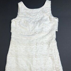 White House Black Market Crochet Scalloped Tiered Layered Lined Overlay Dress 0
